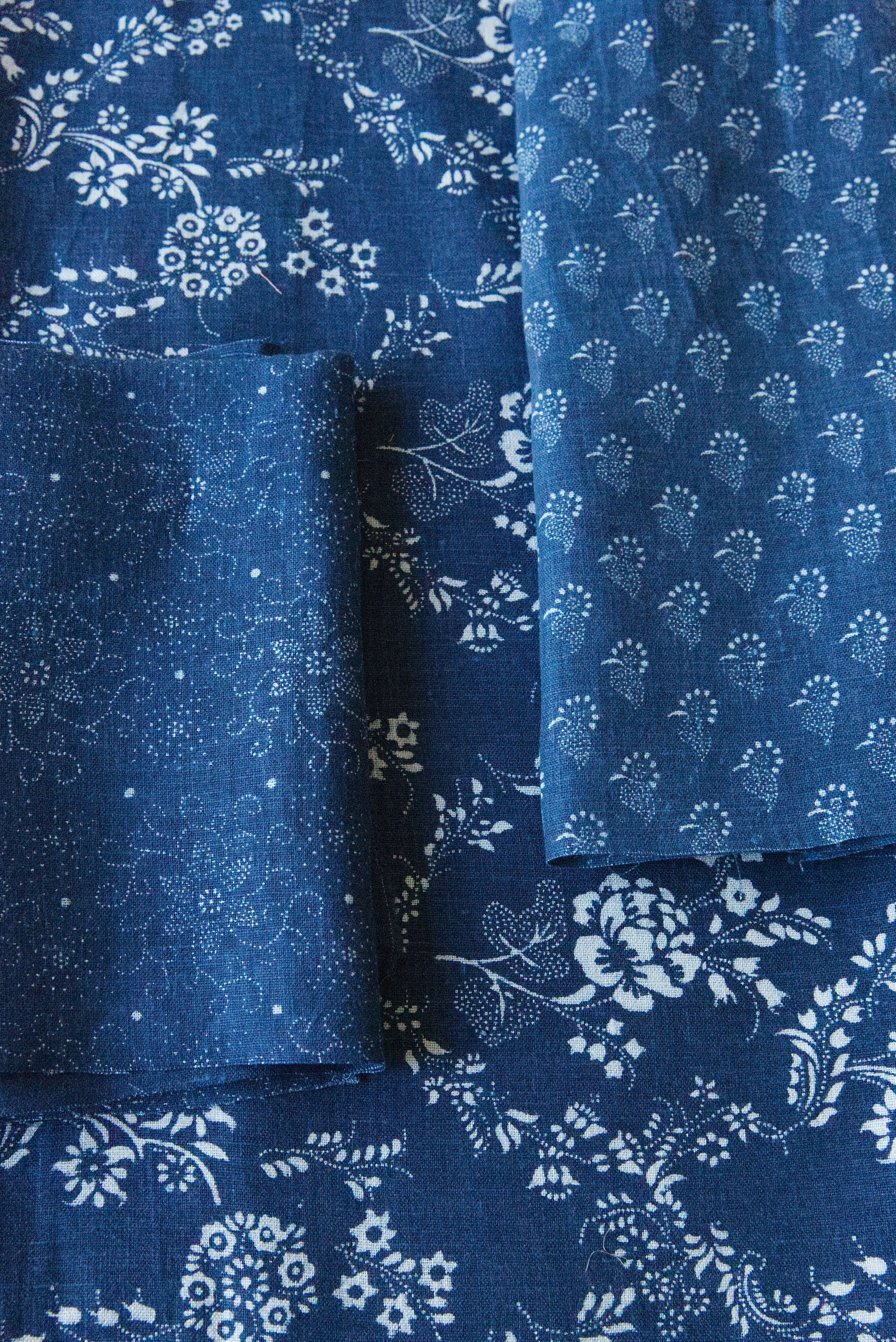 Three traditional blue and white Blaudruck linens from Austria